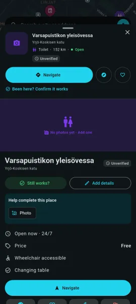 Fontavion paikan tiedot: Varsapuistikon yleisövessan aukiolo, hinta ja esteettömyys
